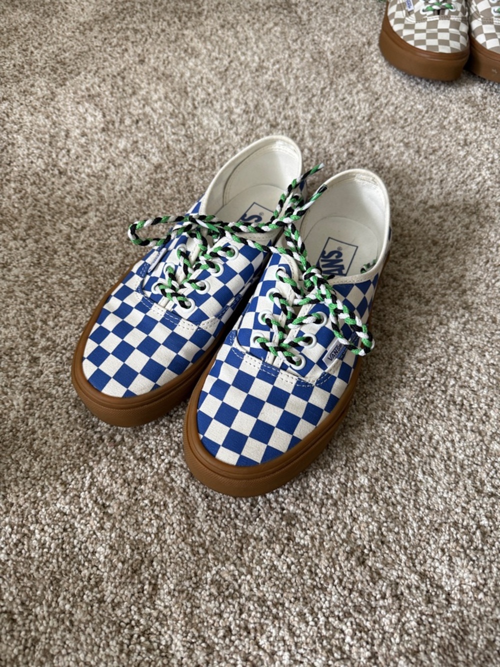 Vans Blue & White Checkerboard Lace-Up Sneakers with Gum Sole